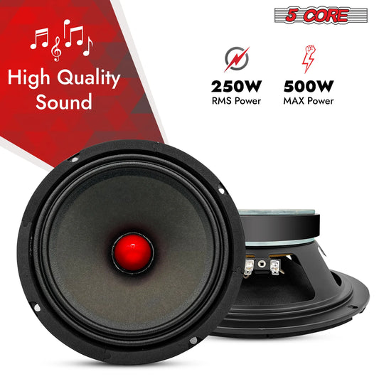 5Core 8 Inch Midrange Door Speaker 580W PMPO Subwoofer W Aluminum Bullet 8O Sub Woofer